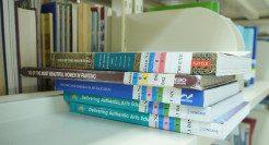 A selection of journals on a table in the library