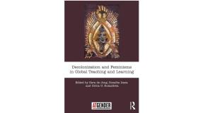 The maroon front cover of the book Decolonization and Feminisms in Global Teaching and Learning on a white background