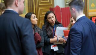 Professionals engaged in conversation