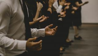 A group of people gathered for worship