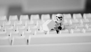 A storm trooper popping out of a keyboard