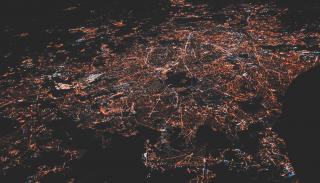A lit up city at night