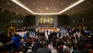 	The Crowd Waits for the Start of the UN Security Council Meeting on Syria