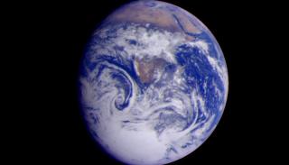 A shot of Earth from a distant spacecraft