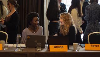 Two women representing China at the BISA climate simulation 2022