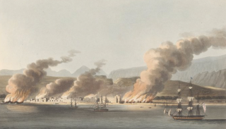 Painting of a British anti-piracy Gulf military expedition, 1809