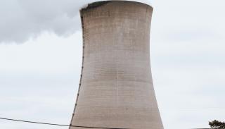 A nuclear cooling plant on a grey day