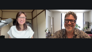 a women and man smiling on a split screen