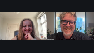 Maria Malksoo and Seb Kaempt on a Zoom call