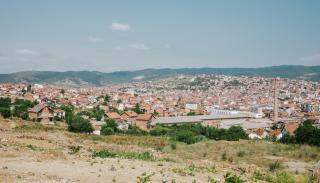 Kosovo town from a viewpoint on a hill