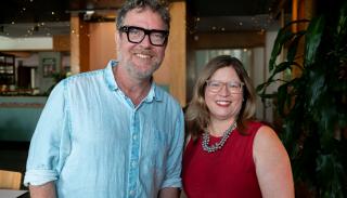 Seb and Katrina posing for a picture 