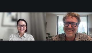 Seb and Poppy on a zoom call  