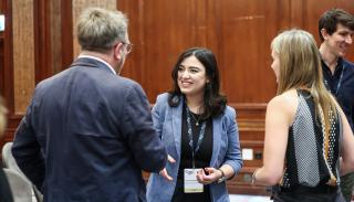 Assala Khettache, Nick Wright and Chrissie Duxson talking at a BISA meeting
