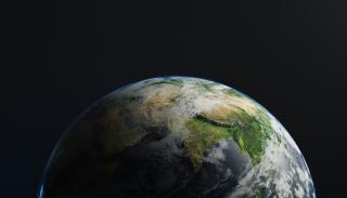 Half of the globe against a black backdrop