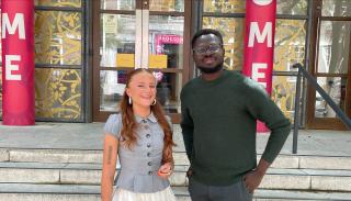 Phoebe and Daniel infront of SOAS