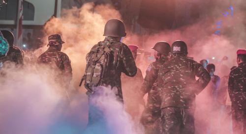 Soldiers attending a riot