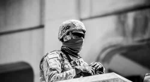 US soldier wearing a face covering