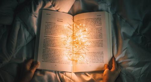 A story book with fairy lights