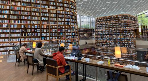 People studying inside Korea City Air Tower, Seoul