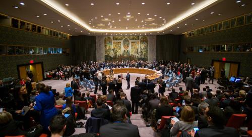 The Crowd Waits for the Start of the UN Security Council Meeting on Syria