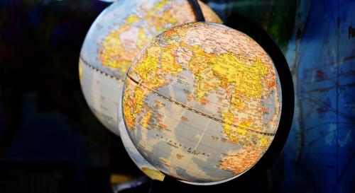 Two illuminated globes