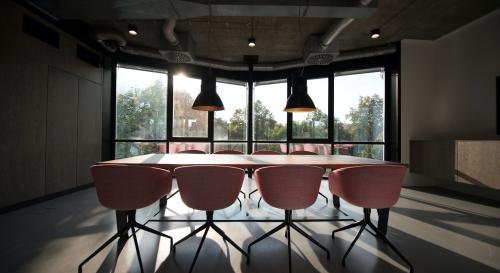 Four pink chairs