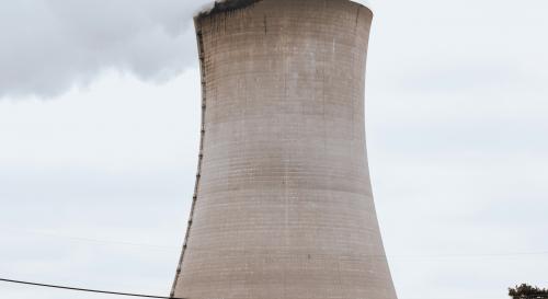 A nuclear cooling plant on a grey day