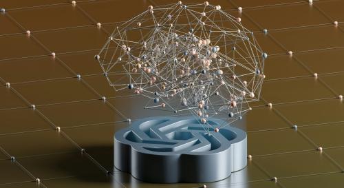 image of a brain hovering over a metal base made up of metal rods