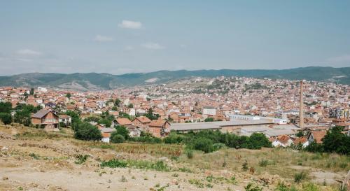 Kosovo town from a viewpoint on a hill 