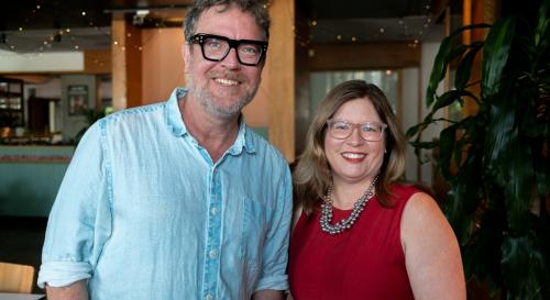 Seb and Katrina posing for a picture 