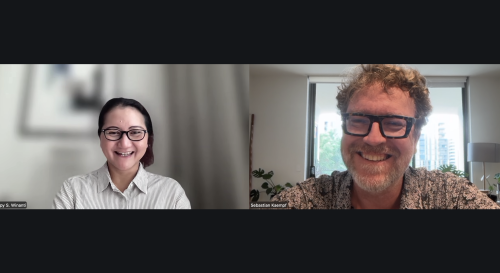 Seb and Poppy on a zoom call  