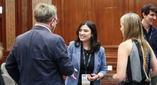 Assala Khettache, Nick Wright and Chrissie Duxson talking at a BISA meeting