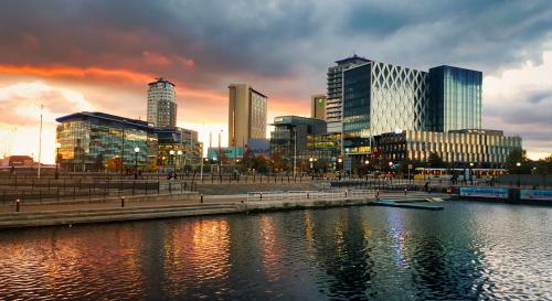 Sunset over Media City, Manchester