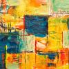 Yellow, red, green, and black abstract painting